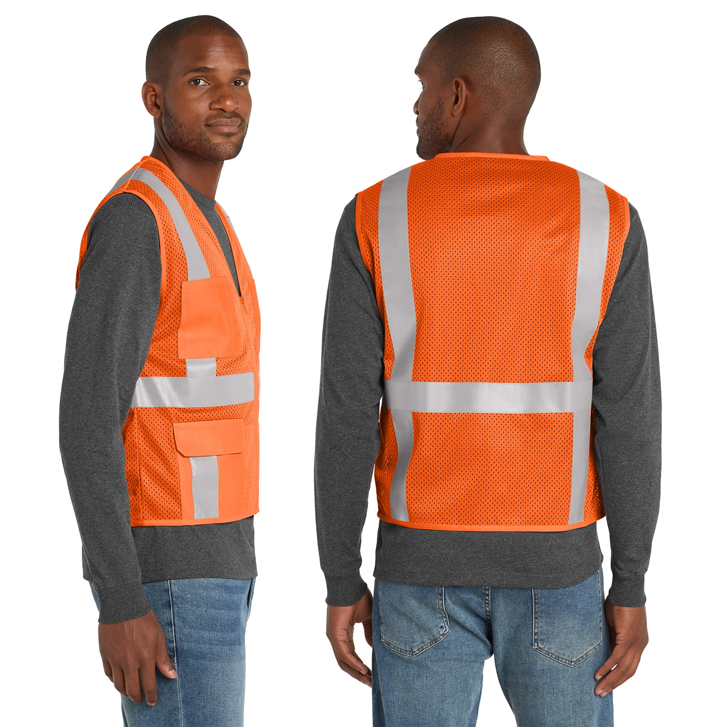 CornerStone Decorated ANSI 107 Class 2 Mesh Six-Pocket Zippered Vest 2