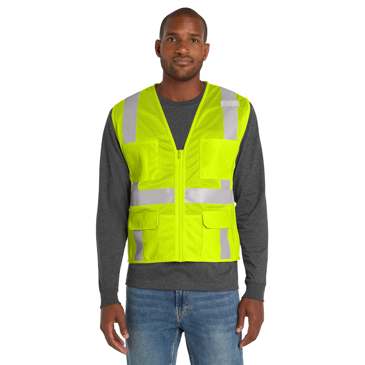 CornerStone Decorated ANSI 107 Class 2 Mesh Six-Pocket Zippered Vest 3