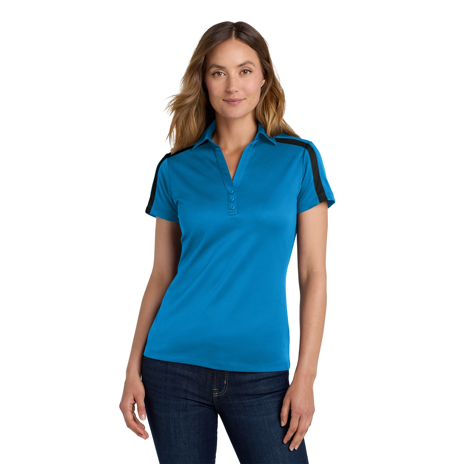Port Authority Women’s Silk Touch Performance Colorblock Stripe Embroidered Polo 3