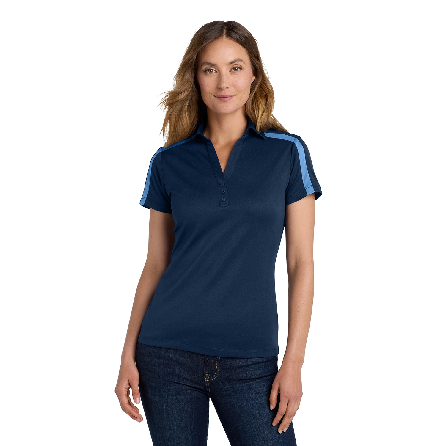 Port Authority Women’s Silk Touch Performance Colorblock Stripe Embroidered Polo 5