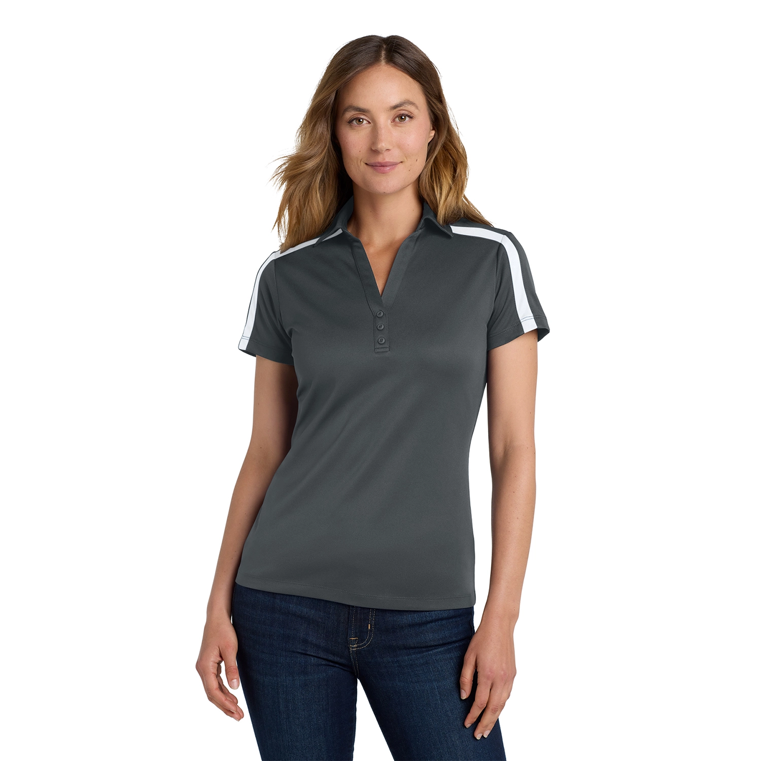 Port Authority Women’s Silk Touch Performance Colorblock Stripe Embroidered Polo 7